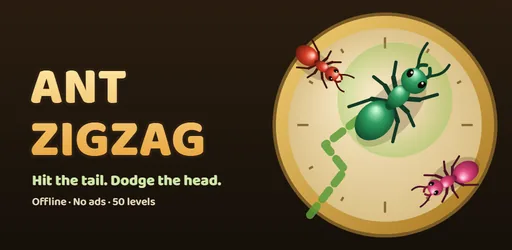 Ant Zigzag feature graphic: the title next to a clock face with three ants